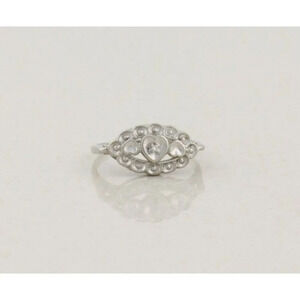 10k White Gold Diamond Heart Art Deco Ring Size 6 1/2
